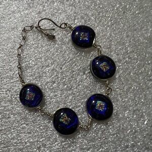 Diachronic Glass Stirling Silver 925 blue green flash bracelet